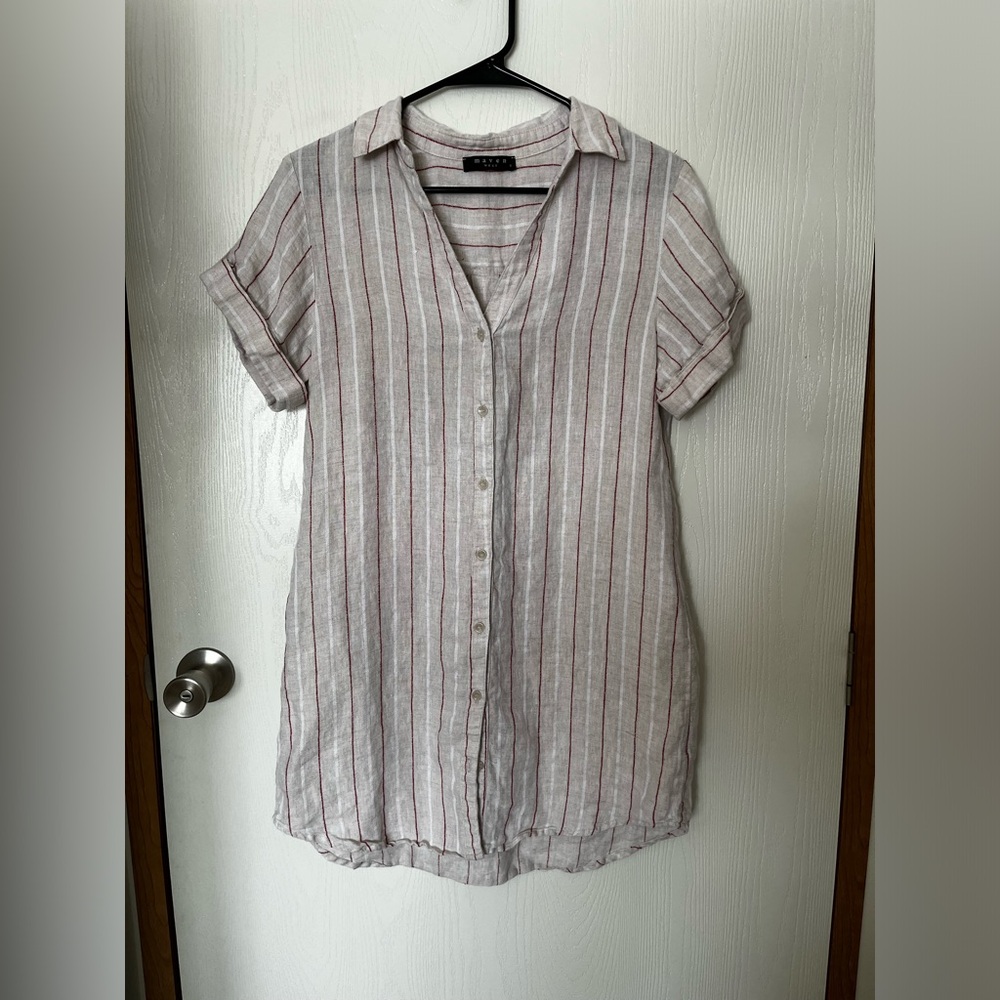 Maven West Short sleeve khaki Linen Shirt Dress Size Small - Picture 2 of 7